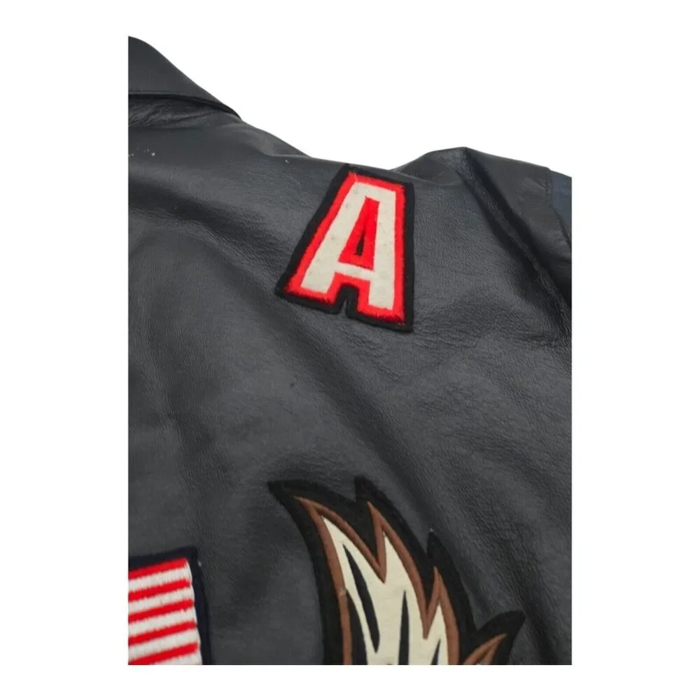 American Leather Jacket Men 2XL Multicolor USA Flag Eagle Bomber Biker Oversized - Picture 12 of 16